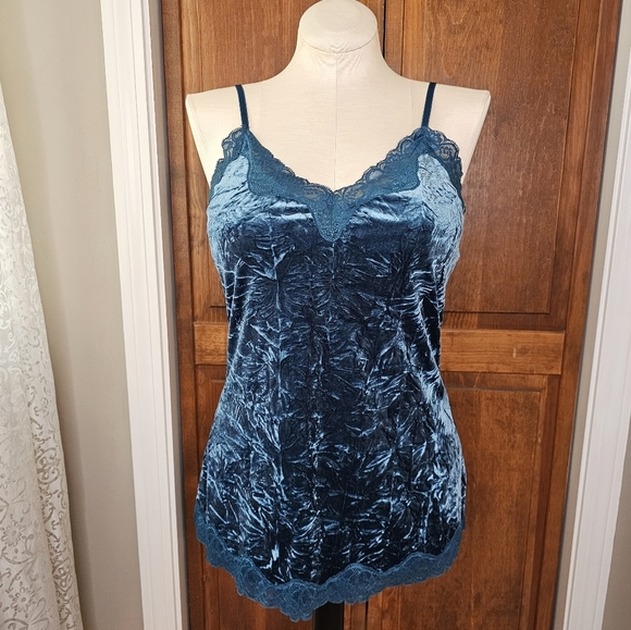 INC International Concepts Teal Velour Lace Cami Tank Top Size L - Picture 2 of 11